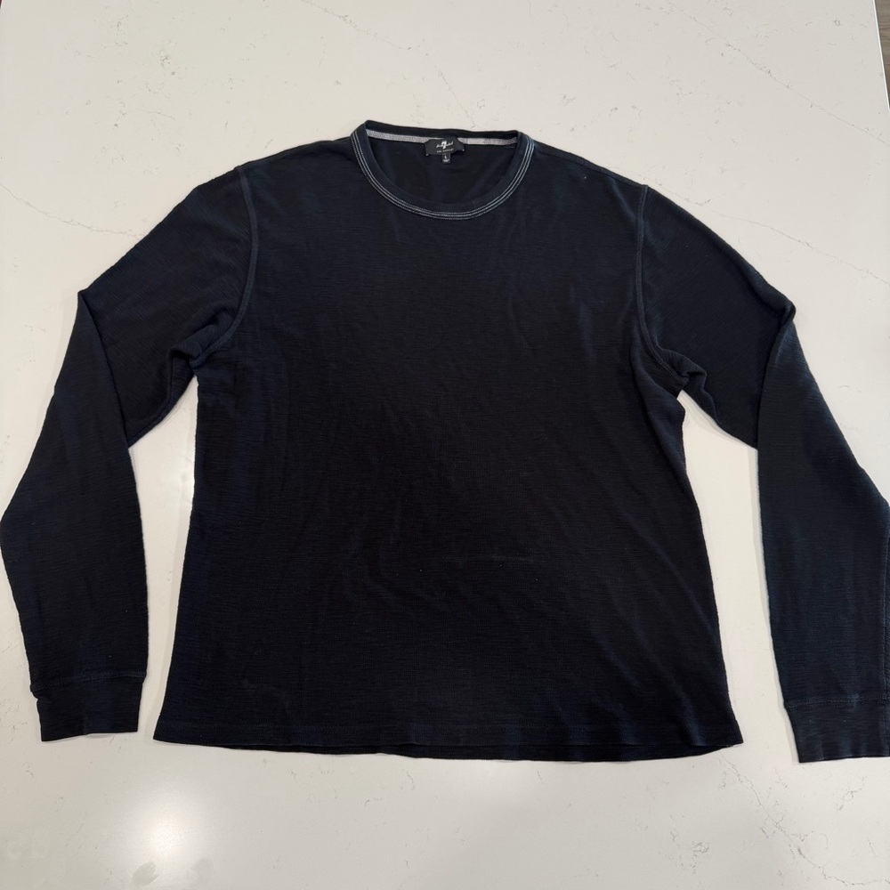 7 For All Mankind Men’s Knit Long Sleeve Black Tee - Large